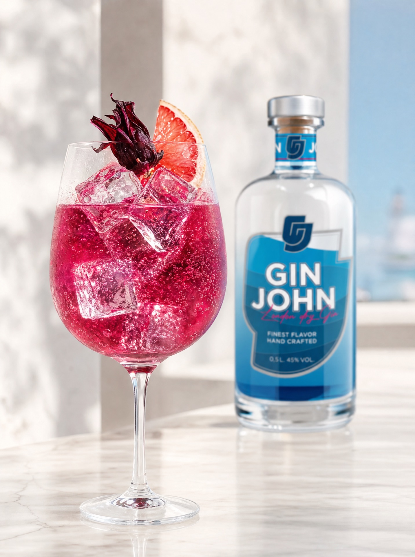 Hibiscus Spritz mit Hibiskusblüte und Grapefruit