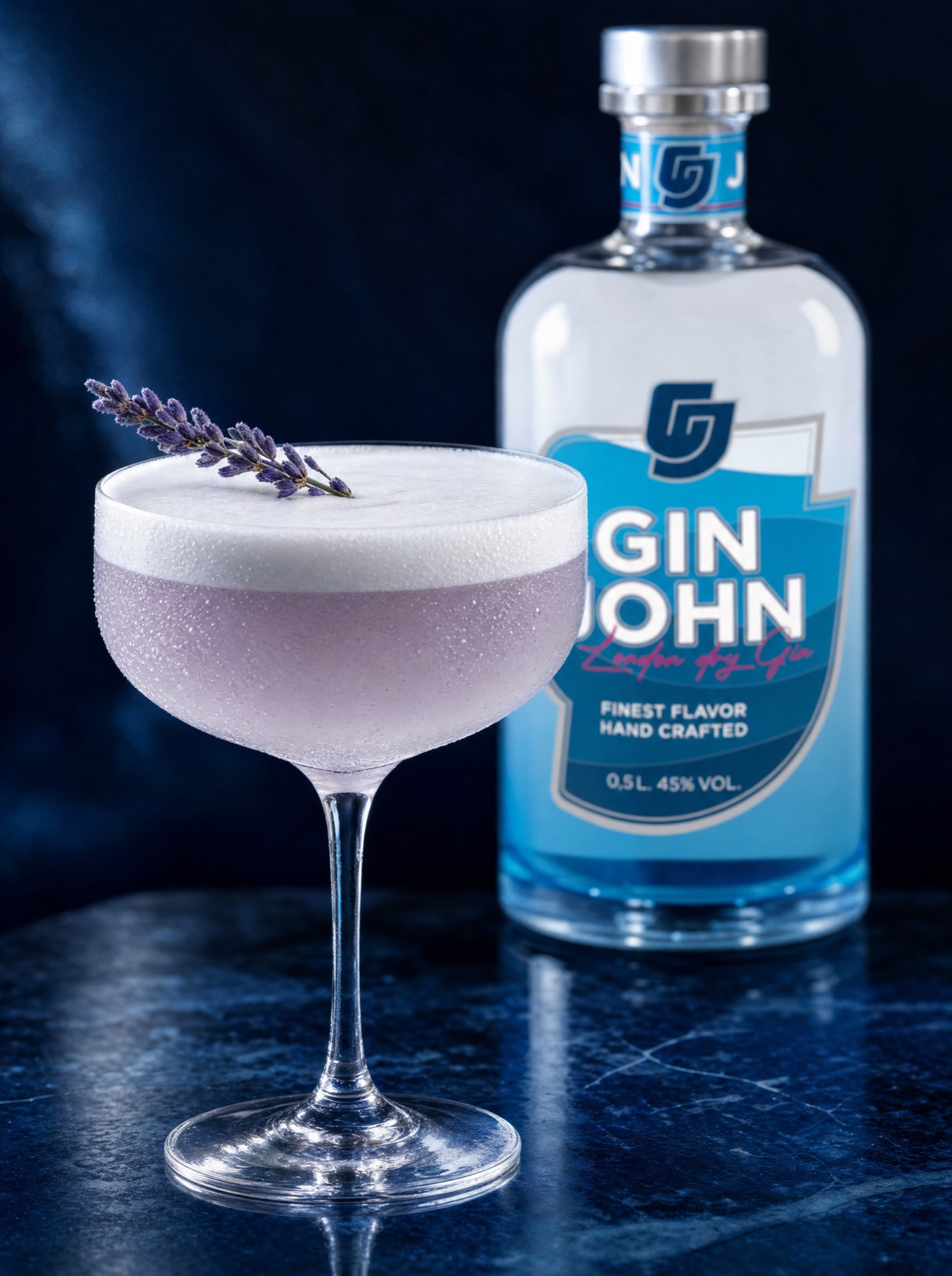 Lavender Gin Sour mit cremigem Eiweißschaum und Lavendelzweig